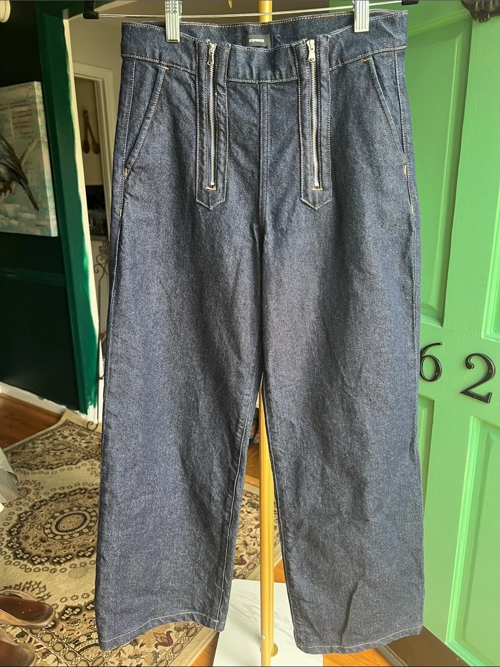 Express Wide Leg High Rise Jeans - Dark Indigo Blue size 2s